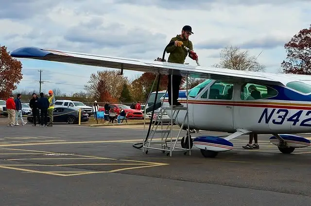 Plane being refueled at Pitcairn Flight Academy in Philadelphia, PA flight training