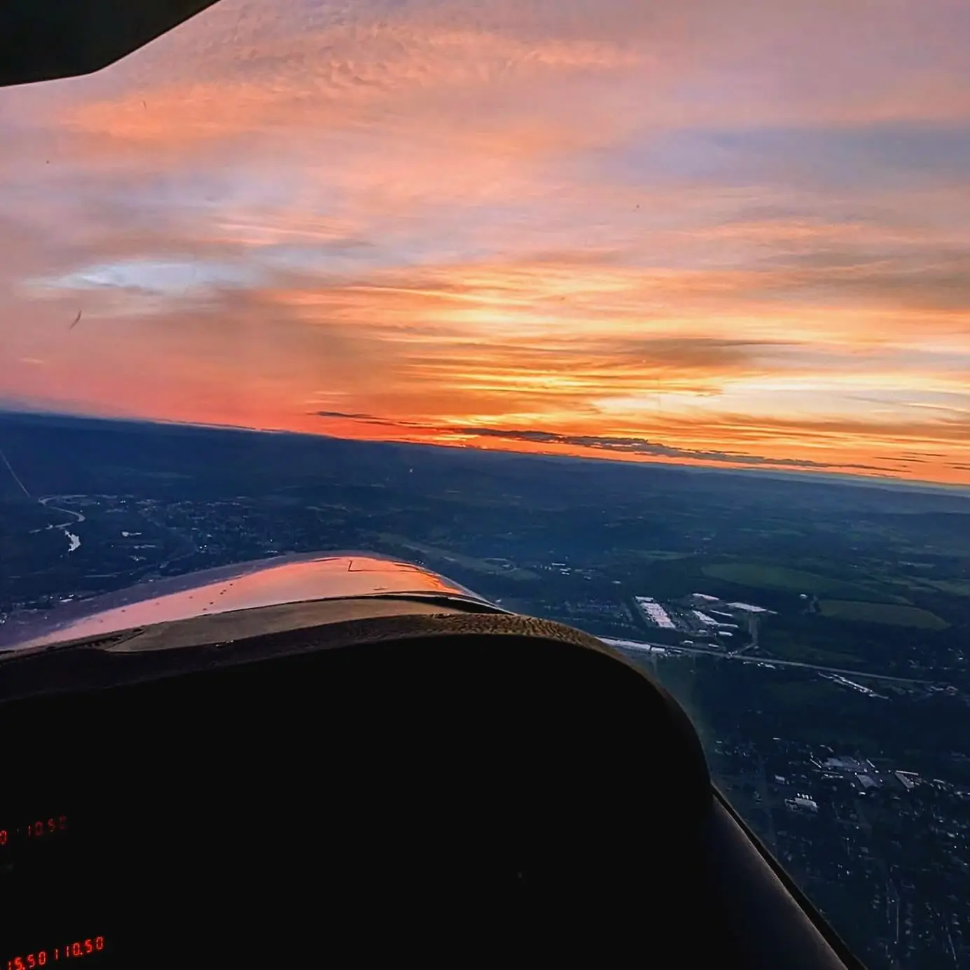Plane vision with clouds at sunset at Pitcairn Flight Academy in Pottstown, PA